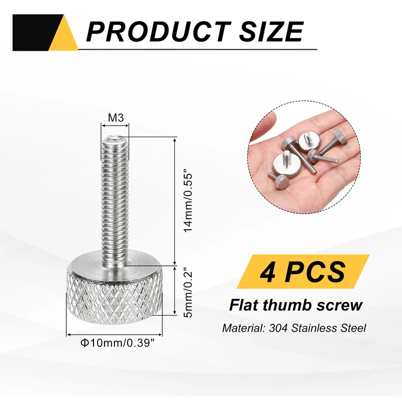 4 Pcs M3x14mm Flat Head Knurled Thumb Screws for Graphics Card, Silver