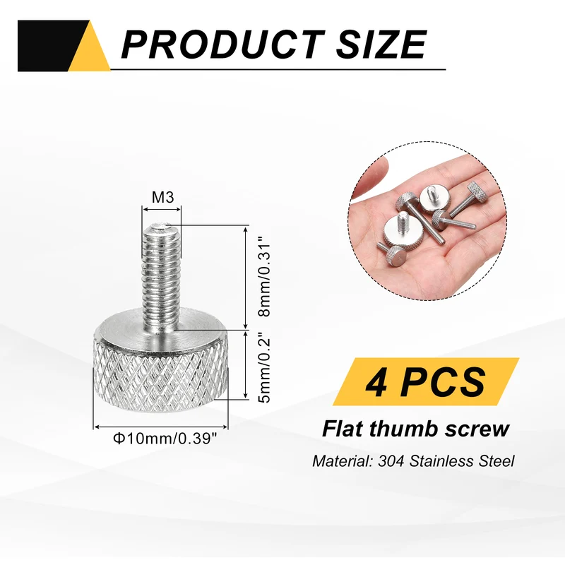 4 Pcs M3x8mm Flat Head Knurled Thumb Screws for Graphics Card, Silver