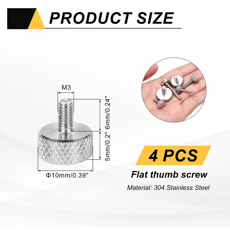 4 Pcs M3x6mm Flat Head Knurled Thumb Screws for Graphics Card, Silver
