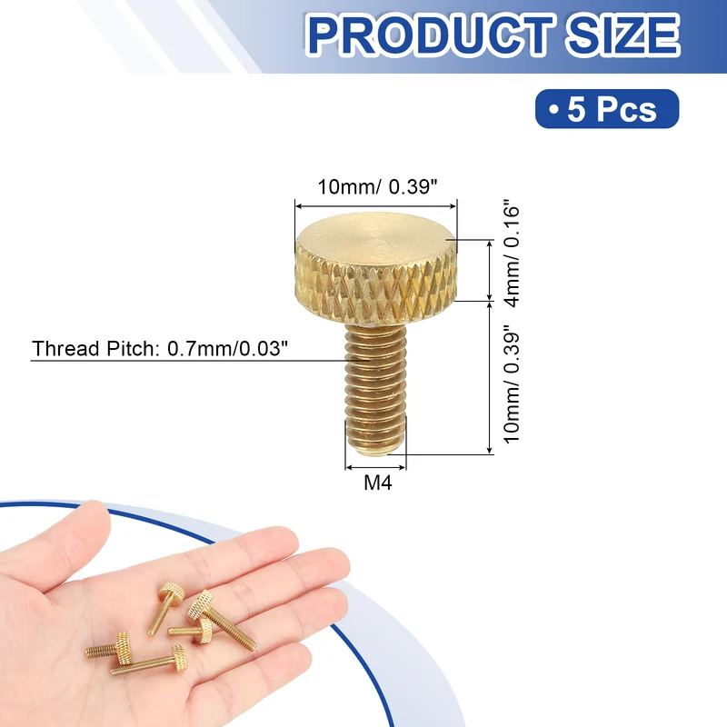 5Pcs Brass Knurled Thumb Screws M4x10mm Flat Grip Bolt Knobs Fasteners