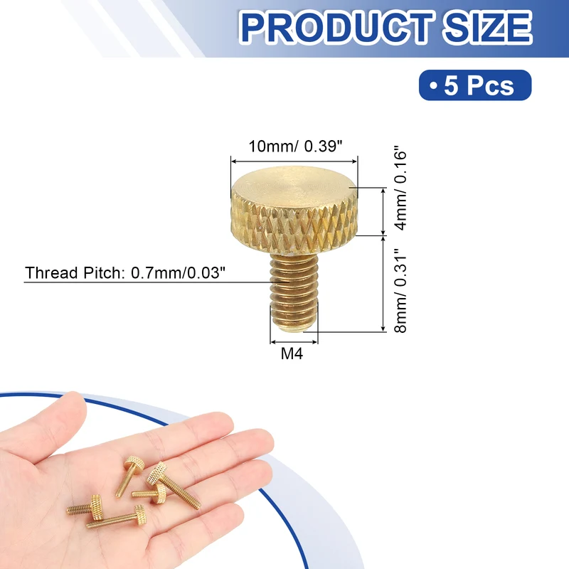 5Pcs Brass Knurled Thumb Screws M4x8mm Flat Grip Bolt Knobs Fasteners