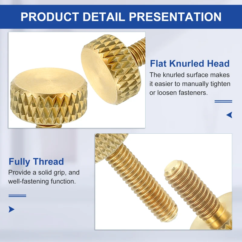 5Pcs Brass Knurled Thumb Screws M4x8mm Flat Grip Bolt Knobs Fasteners
