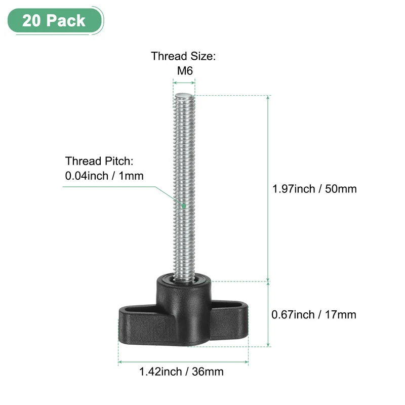 20-Pack Thumb Screws, M6x50mm Tee Wing Knobs, Carbon Steel T Handles Knob
