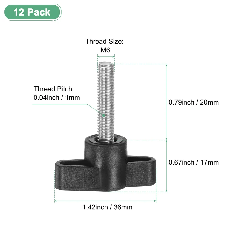 12-Pack Thumb Screws, M6x20mm Tee Wing Knobs, 304 Stainless Steel T Handles Knob