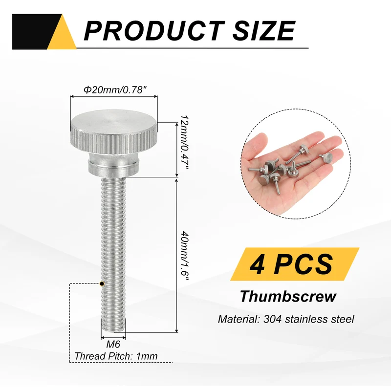 4 PCS M6 x 40mm Flat Knurled Head Thumb Screws for Household Appliances