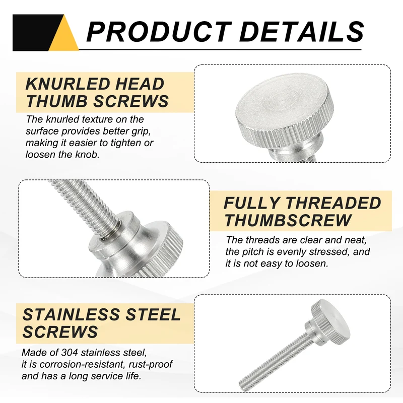 4 PCS M6 x 40mm Flat Knurled Head Thumb Screws for Household Appliances
