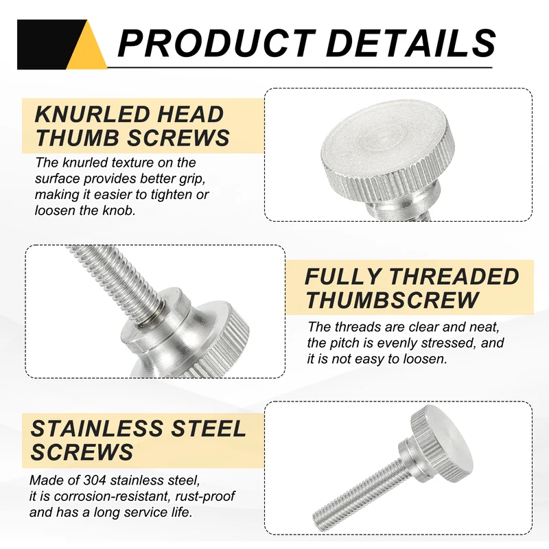 4 PCS M6 x 30mm Flat Knurled Head Thumb Screws for Household Appliances