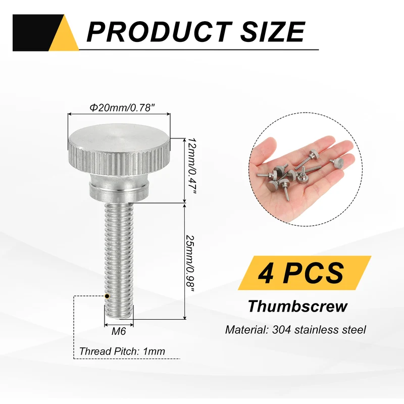 4Pcs M6 x 25mm Flat Knurled Head Thumb Screws for Household Appliances