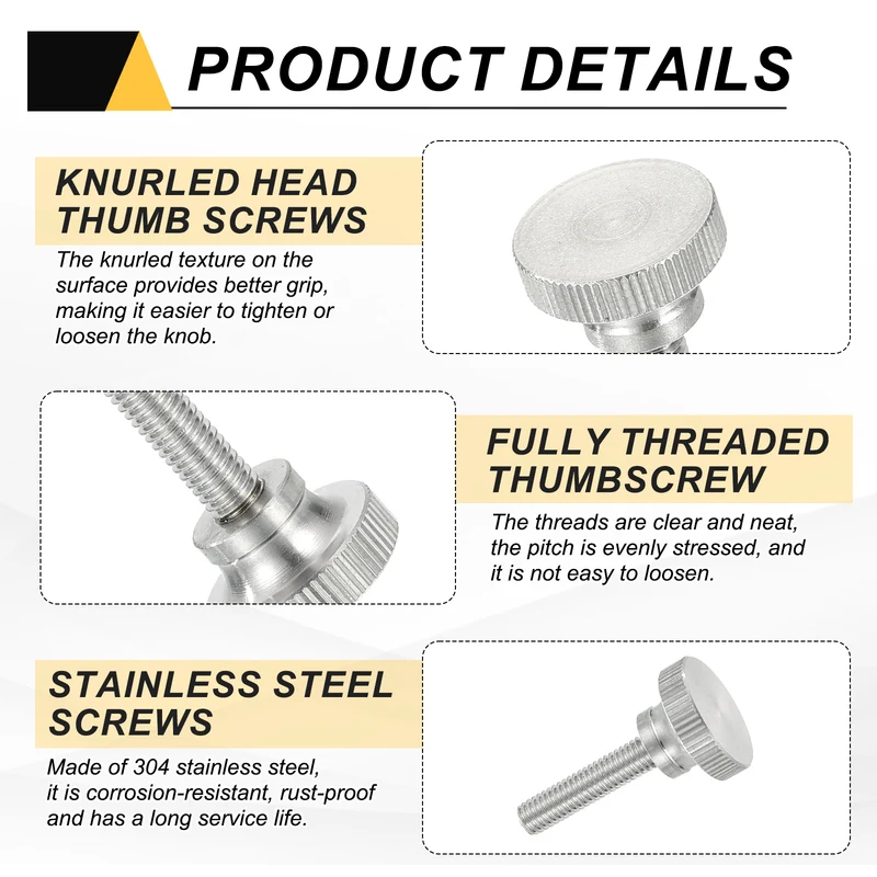 4Pcs M6 x 25mm Flat Knurled Head Thumb Screws for Household Appliances