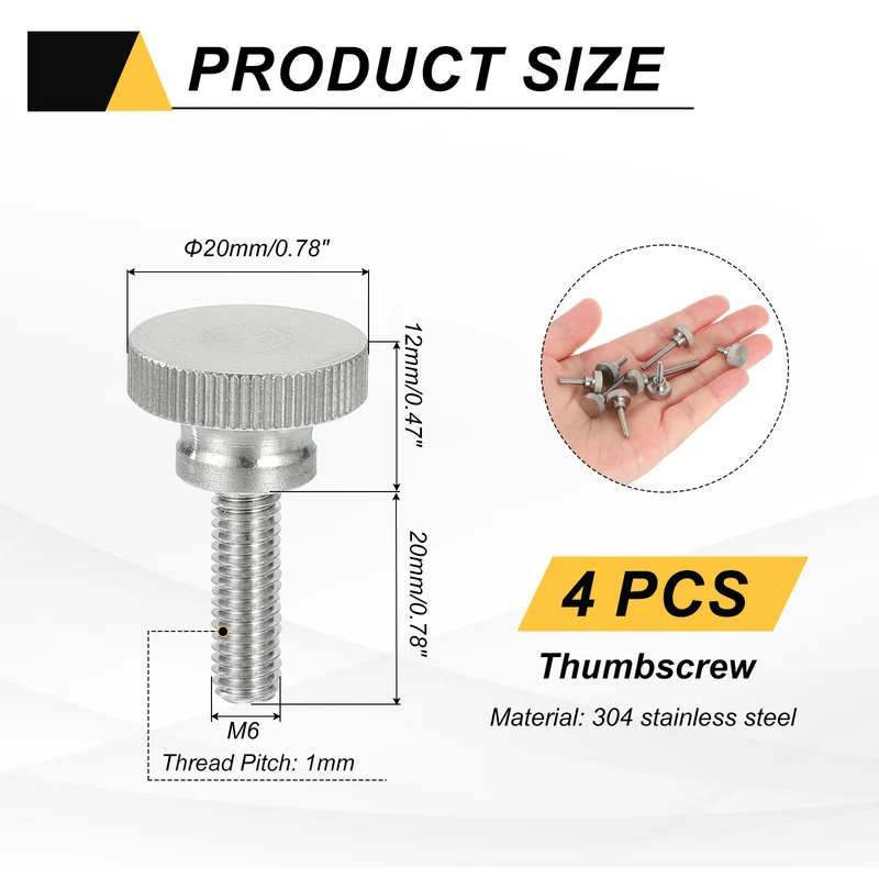 4PCS M6 x 20mm Flat Knurled Head Thumb Screws for Household Appliances