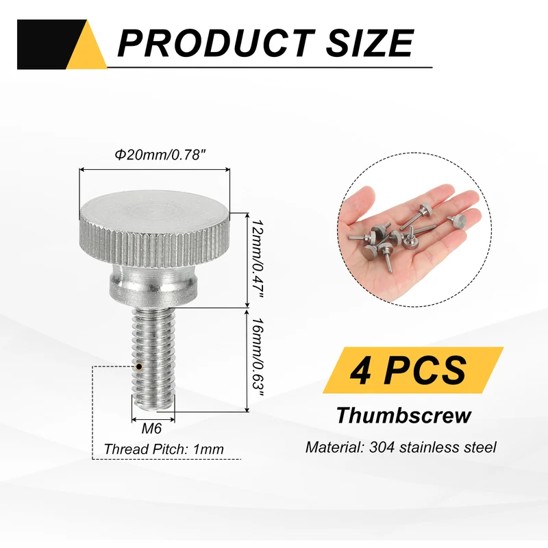 4PCS M6 x 16mm Flat Knurled Head Thumb Screws for Household Appliances