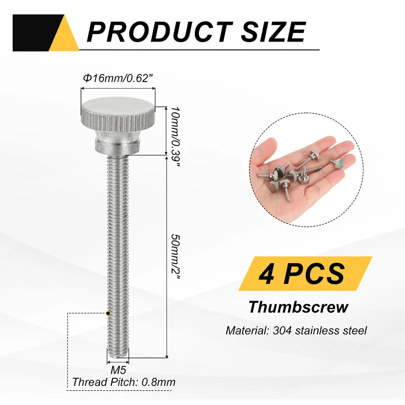 4PCS M5 x 50mm Flat Knurled Head Thumb Screws for Household Appliances