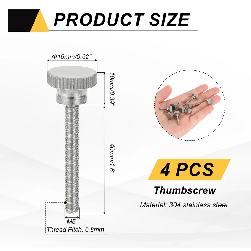 4 PCS M5 x 40mm Flat Knurled Head Thumb Screws for Household Appliances