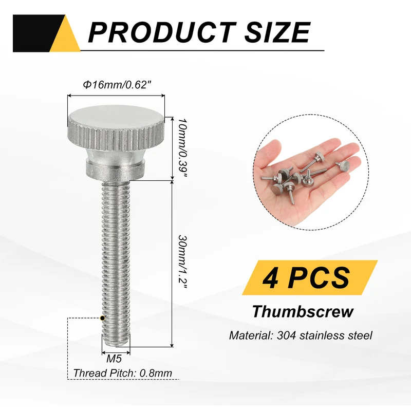 4PCS M5 x 30mm Flat Knurled Head Thumb Screws for Household Appliances