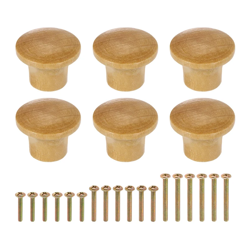 6Pcs 0.9" Dia Mushroom Shape Paint Round Wood Drawer Knob with Screws