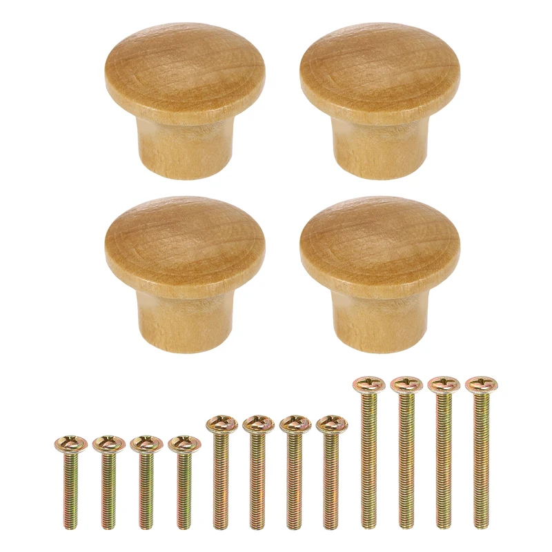 4Pcs 0.9" Dia Mushroom Shape Paint Round Wood Drawer Knob with Screws
