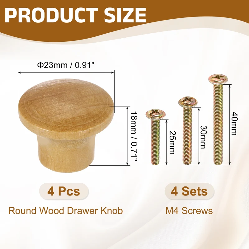 4Pcs 0.9" Dia Mushroom Shape Paint Round Wood Drawer Knob with Screws