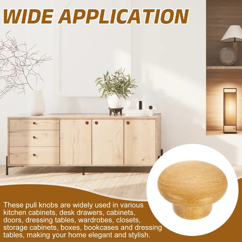 5Pcs 1.57" Round Head Round Wood Drawer Knob with Screws, Beech Color