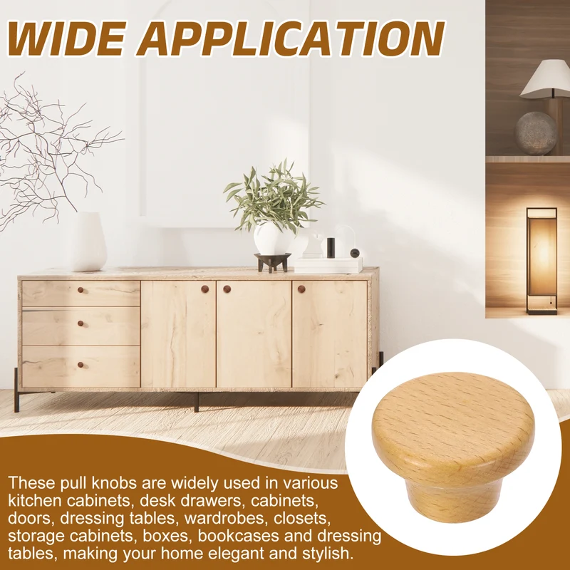 8Pcs 1.57" Flat Head Round Wood Drawer Knob with Screws, Beech Color