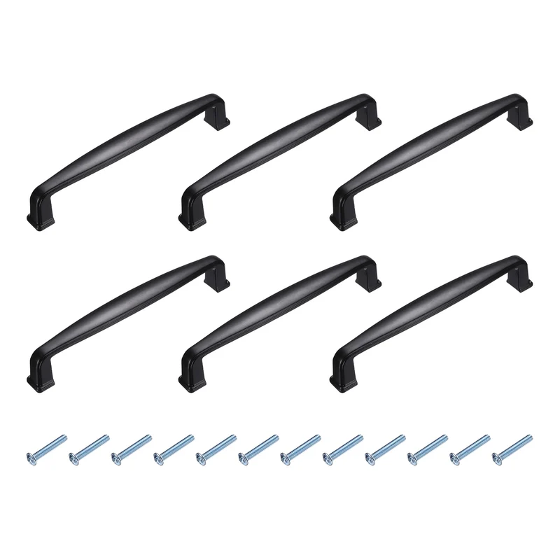 6 Pack Cabinet Handles, 5" Hole Center Solid Cabinet Pulls with Screws, Black