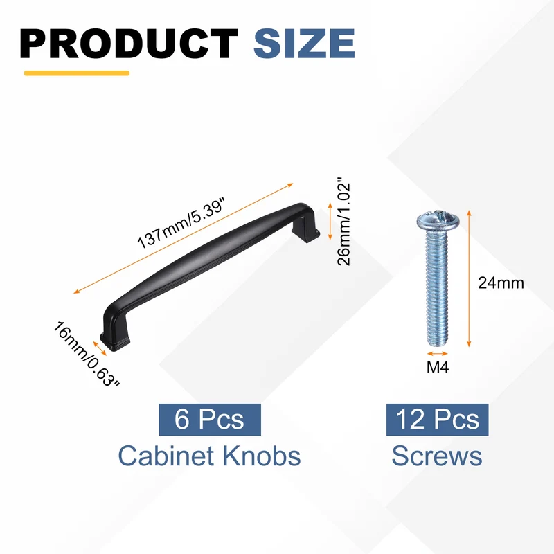 6 Pack Cabinet Handles, 5" Hole Center Solid Cabinet Pulls with Screws, Black