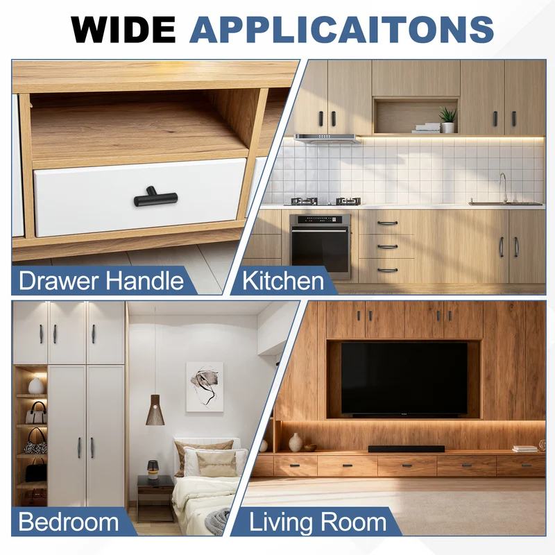 6 Pack Cabinet Handles, 5" Hole Center Solid Cabinet Pulls with Screws, Black