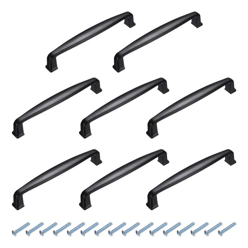 8 Pack Cabinet Handles, 5" Hole Center Solid Cabinet Pulls with Screws, Black