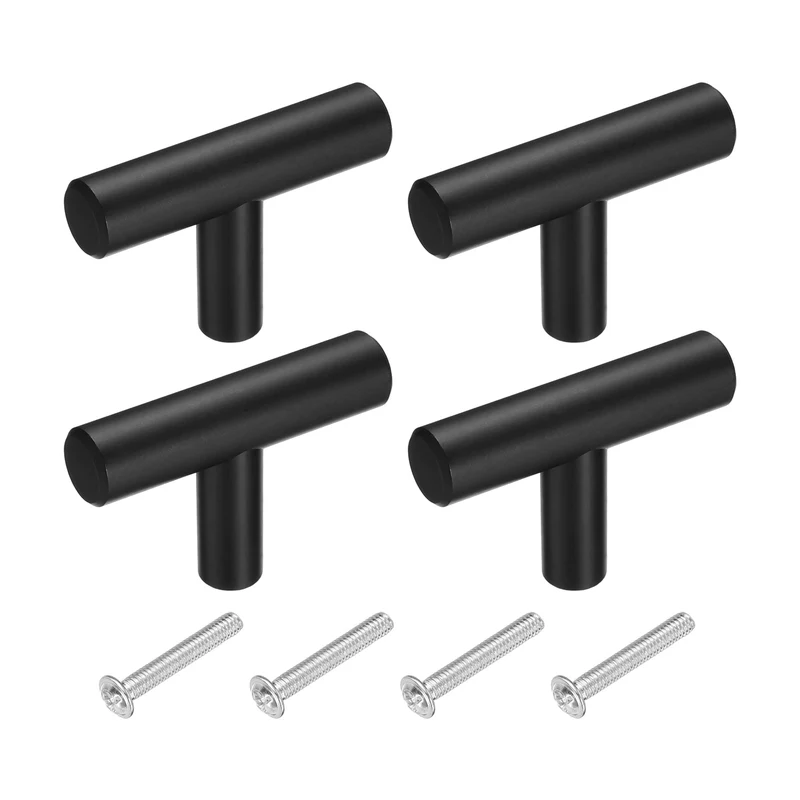4Pcs Cabinet Knobs, 1.95" Single Hole Drawer Knob with Screws, Black