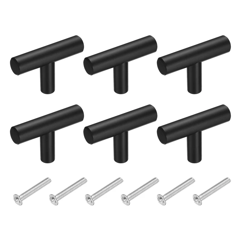 6Pcs Cabinet Knobs, 1.95" Single Hole Drawer Knob with Screws, Black