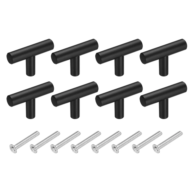 8Pcs Cabinet Knobs, 1.95" Single Hole Drawer Knob with Screws, Black