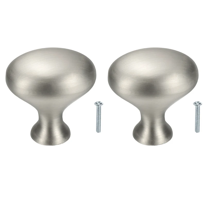 2Pcs Cabinet Knobs 1 Inch Oval Dresser Knobs Cabinet Handles Brushed Silver