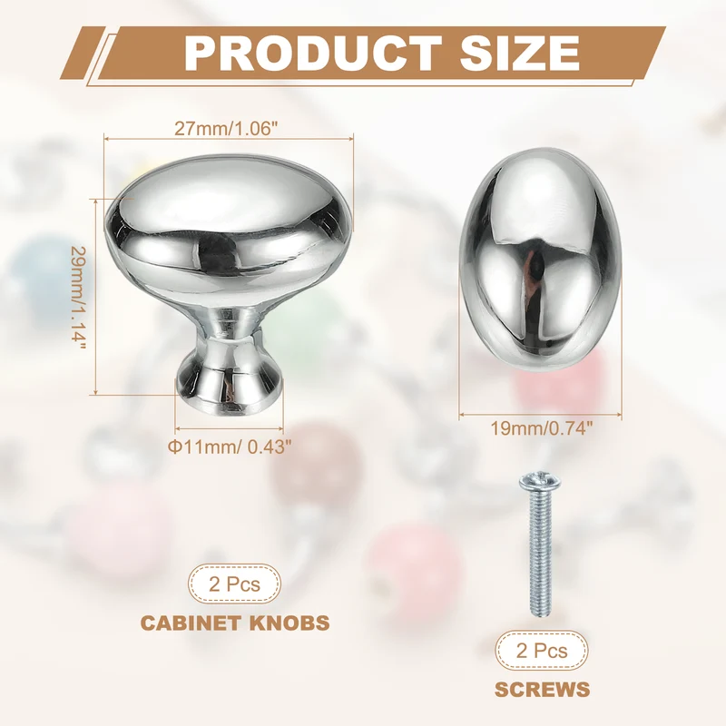 2Pcs Cabinet Knobs 1 Inch Oval Dresser Knobs Cabinet Handles Silver