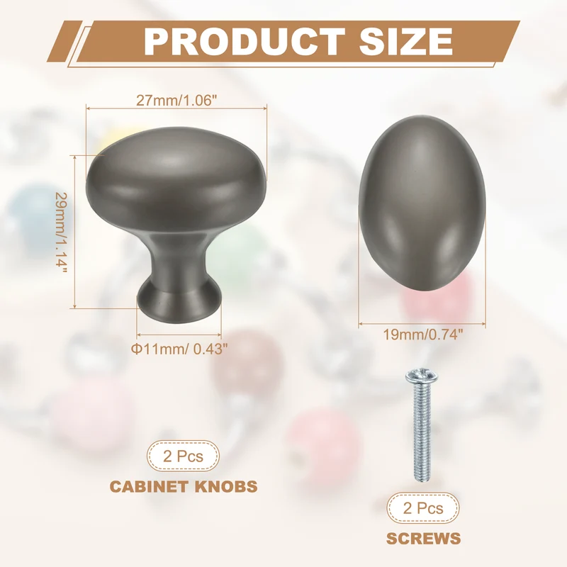 2Pcs Cabinet Knobs 1 Inch Oval Dresser Knobs Cabinet Handles Grey
