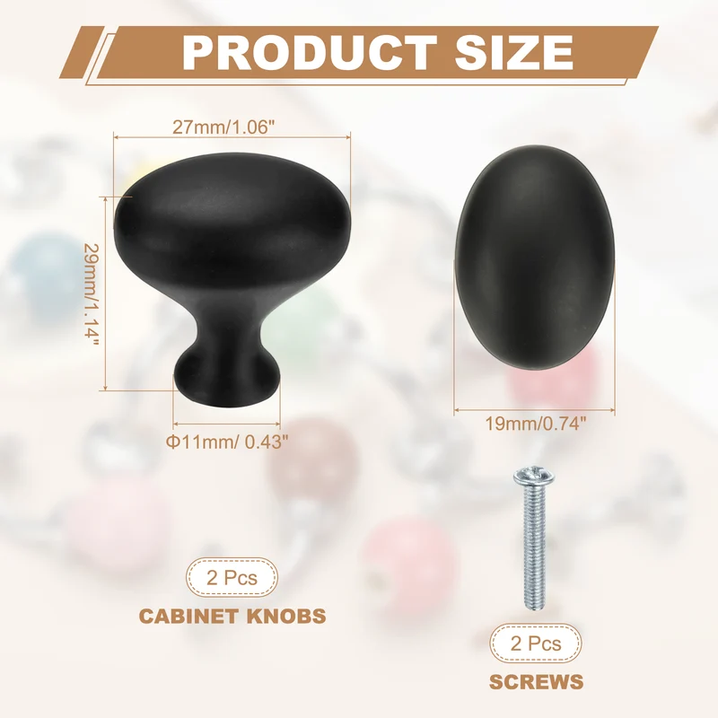 2Pcs Cabinet Knobs 1 Inch Oval Dresser Knobs Cabinet Handles Black
