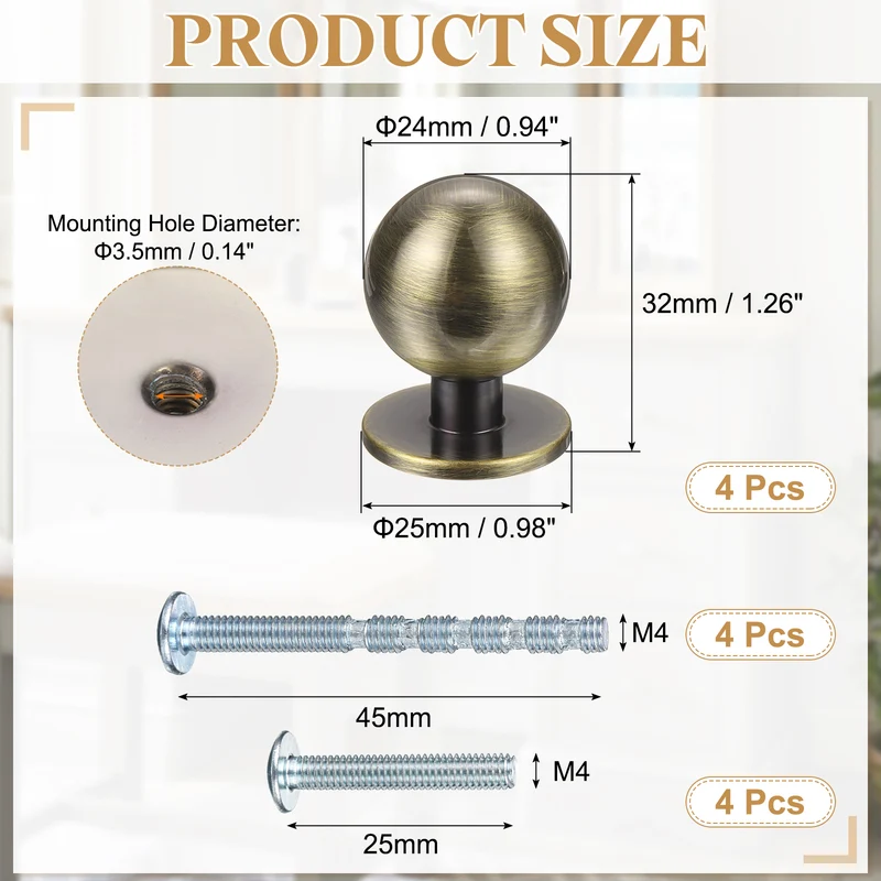 4Pcs 15/16" (24mm) Aluminum Round Cabinet Dresser Knobs Champagne Bronze
