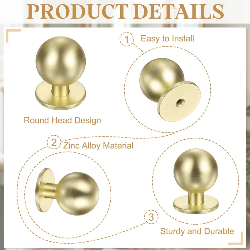 4Pcs 15/16" (24mm) Aluminum Round Cabinet Dresser Knobs Brushed Gold