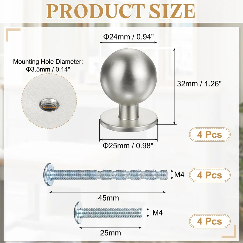 4Pcs 15/16" (24mm) Aluminum Round Cabinet Dresser Knobs Brushed Satin Nickel