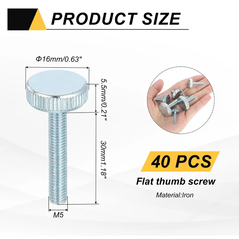 40 PCS M5x30mm Flat Knurled Head Thumb Screws for Household Appliances