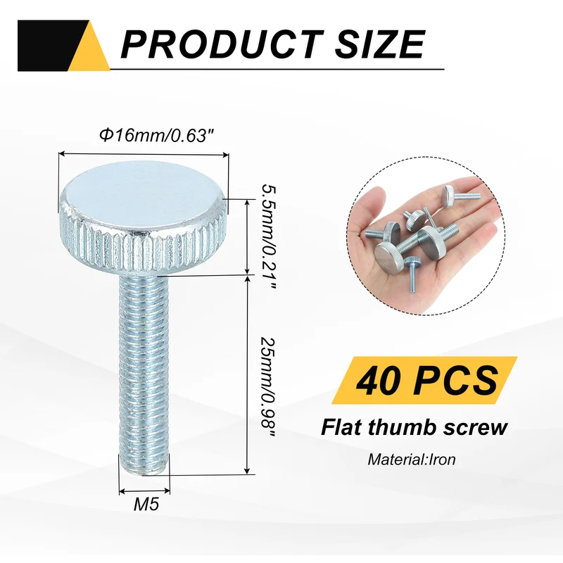 40 PCS M5x25mm Flat Knurled Head Thumb Screws for Household Appliances