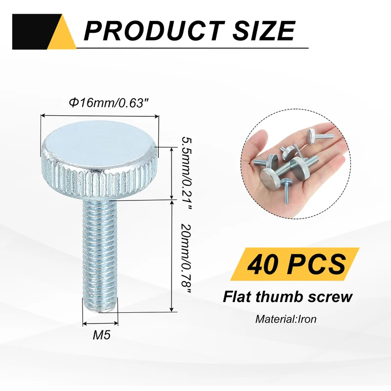 40 PCS M5x20mm Flat Knurled Head Thumb Screws for Household Appliances