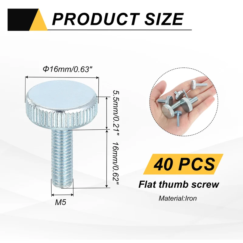 40 PCS M5x16mm Flat Knurled Head Thumb Screws for Household Appliances
