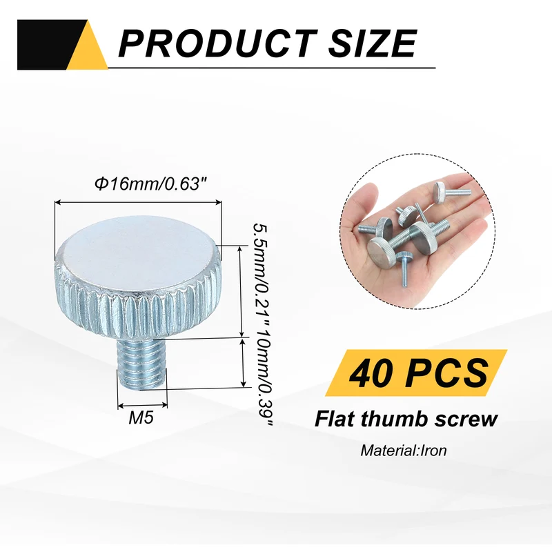 40 PCS M5x10mm Flat Knurled Head Thumb Screws for Household Appliances