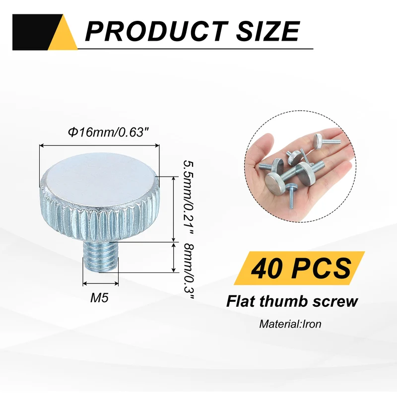 40 PCS M5x8mm Flat Knurled Head Thumb Screws for Household Appliances