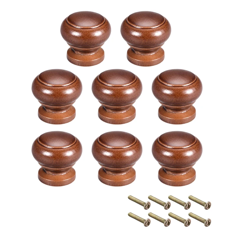 Cabinet Round Pull Knobs 27mm Dia Bedroom Kitchen Dark Red Wood 8pcs