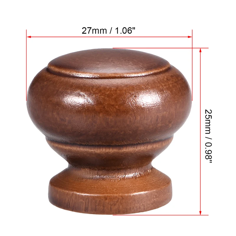 Cabinet Round Pull Knobs 27mm Dia Bedroom Kitchen Dark Red Wood 8pcs