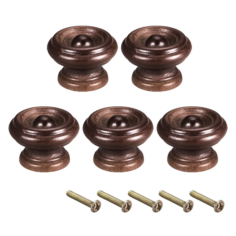 Cabinet Round Pull Knobs 37mm Dia Bedroom Kitchen Dark Red Wood 5pack