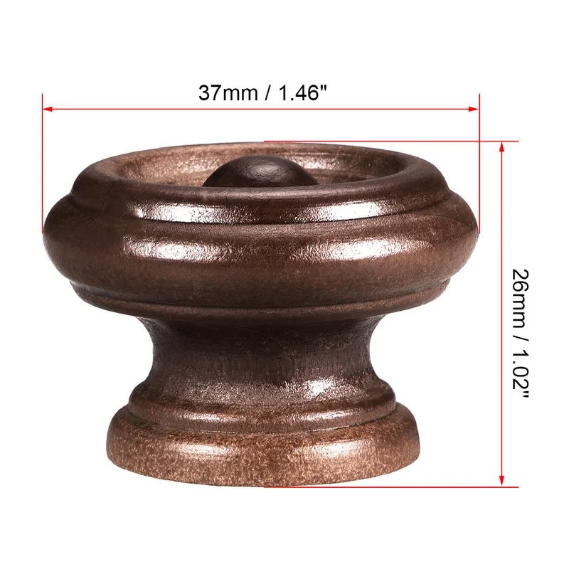 Cabinet Round Pull Knobs 37mm Dia Bedroom Kitchen Dark Red Wood 5pack