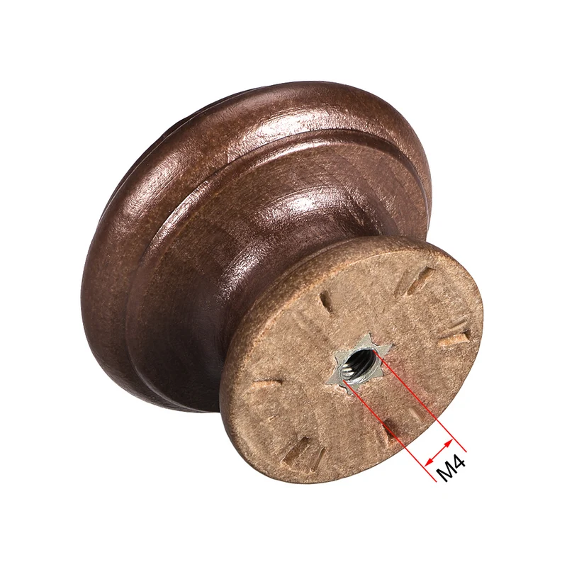 Cabinet Round Pull Knobs 37mm Dia Bedroom Kitchen Dark Red Wood 5pack