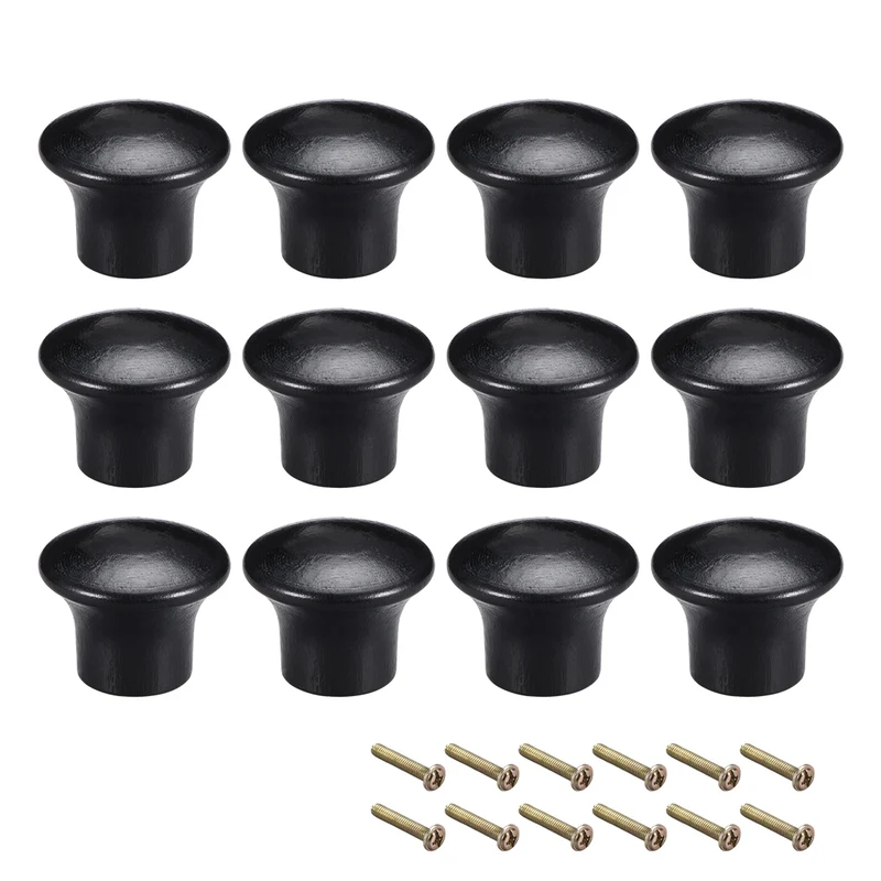 Cabinet Round Pull Knobs 22mm Dia Furniture Bedroom Kitchen Black 12pcs