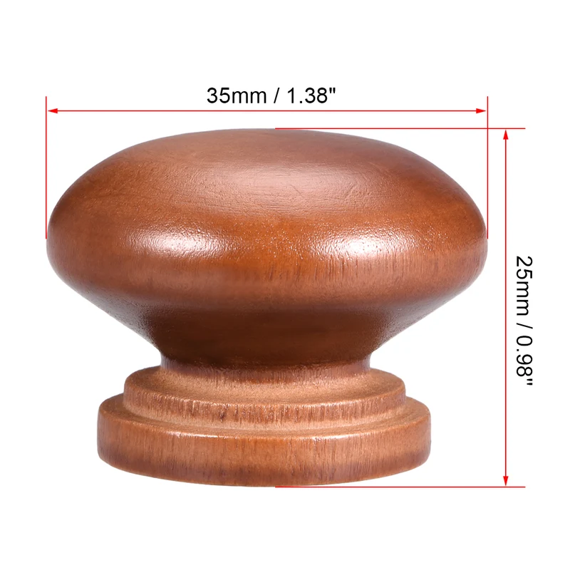 Cabinet Round Pull Knobs 35mm Dia Bedroom Kitchen Dark Red Wood 12pcs